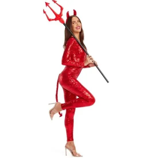 Tipsy Elves Classic Red Devil Halloween Costume for Women Long Sleeve Bodysuit with Devils Horns Headband image {2}