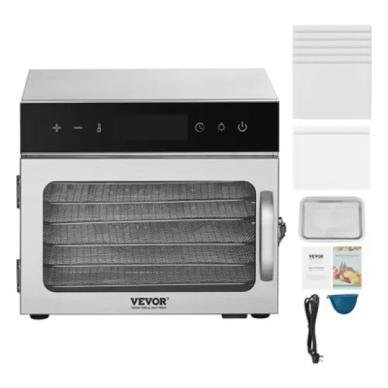 VEVOR Food Dehydrator Machine, 6 Stainless Steel Trays, 400W Electric Food Dryer with Adjustable Temperature & 24-Hour Timer, Freeze Dryer, Silver image {8}
