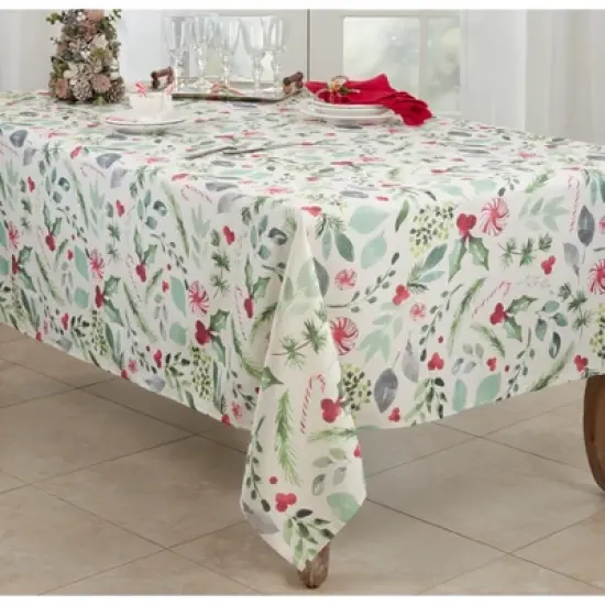 Saro Lifestyle Holiday Tablecloth With Christmas Foliage and Candy Canes image {3}