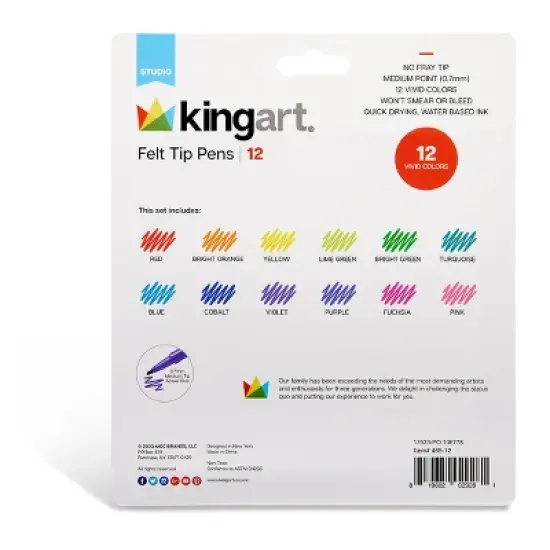 KINGART Felt Tip Pens 12 Colors image {4}