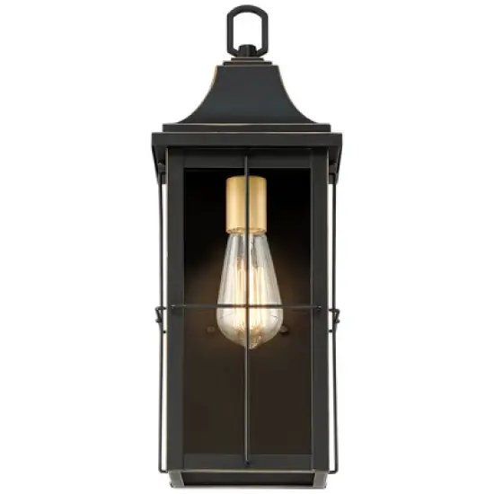 John Timberland Sunderland Vintage Outdoor Wall Light Fixture Black Warm Gold 18 1/2" Clear Glass Panels for Post Exterior Barn Deck House Porch Yard image {6}