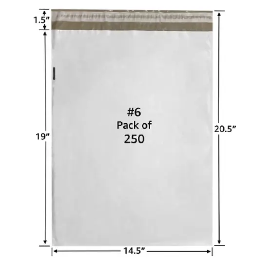 UOFFICE Pack of 250 Poly Mailers Bags 14.5"x19" - #6 Envelopes with Self-Sealing Closure image {1}