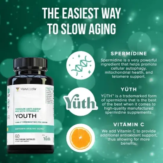 Youth Premium Anti-Aging Mix Capsules, Anti Aging Supplement for Women and Men&rsquo;s Longevity, Brain, Heart, Cell & Skin Support, Vitauthority, 60ct image {1}