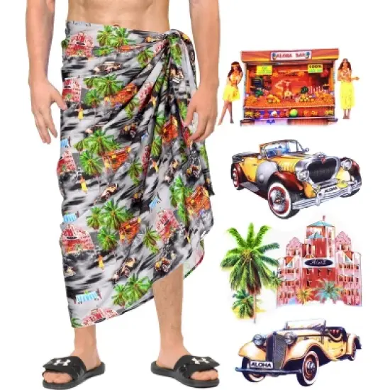 LA LEELA Men's Summer Long Vacation Sarong Beachwear Holidays Wrap Lava Lava Beach Cover Up Sarongs For Men One Size Black, Tree image {1}