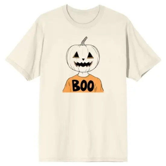 Kids Halloween Jack O Lantern Boy "Boo" Youth Natural Short Sleeve Crew Neck Tee image {7}