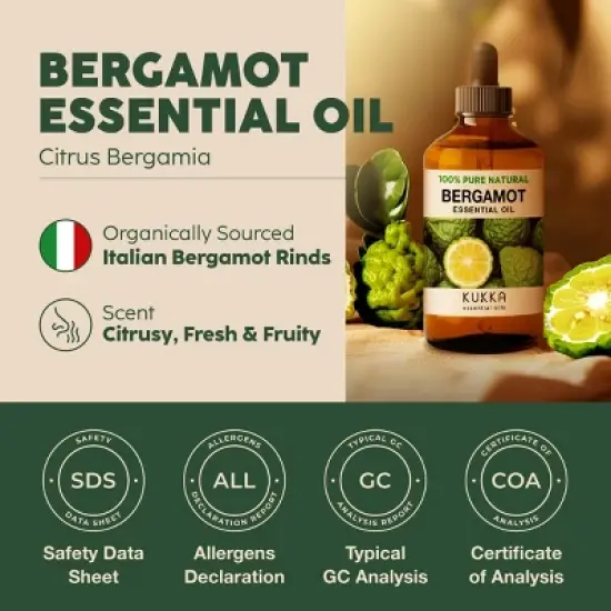 Bergamot Essential Oil (4 Fl Oz / 118 ml) -KUKKA  Bergamot Oil for Diffuser and Skin -Soap Making Scent DIY image {4}