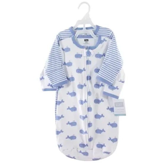 Hudson Baby Infant Boy Cotton Long-Sleeve Wearable Sleeping Bag, Sack, Blanket, Blue Whales image {1}
