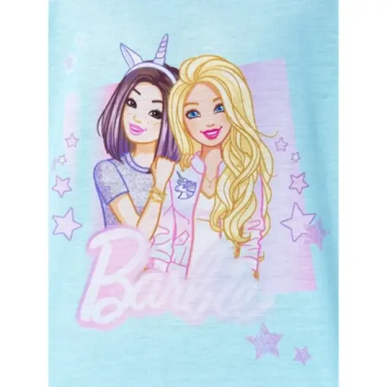 Barbie Little Girls' Unicorn Love Shirt and Shorts 2 PC Pajama Set Unicorn Love image {2}