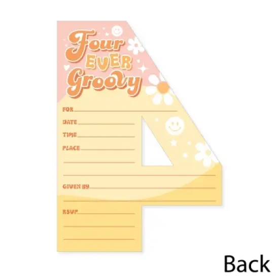 Big Dot of Happiness Four-Ever Groovy - Shaped Fill-In Invitations - Boho Hippie Fourth Birthday Party Invitation Cards with Envelopes - Set of 12 image {3}