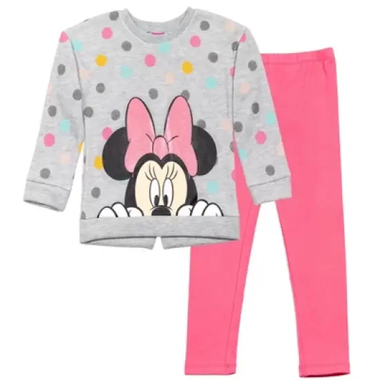 Disney Minnie Mouse Baby Girls Pullover Fleece Sweatshirt and Leggings Outfit Set Toddler image {9}