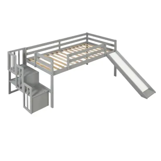 Twin size Loft Bed with Staircase, Safety Guardrails and Slide-ModernLuxe image {6}