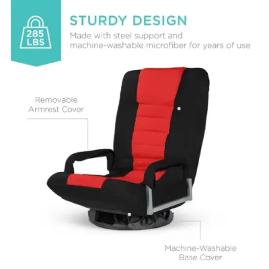 Best Choice Products 360-Degree Swivel Gaming Floor Chair w/ Armrest Handles, Foldable Adjustable Back image {4}