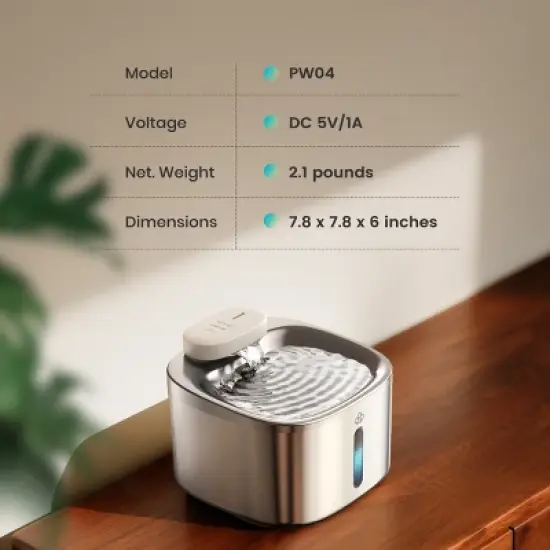 Oneisall PW04 Wireless Cat Fountain: 3.5L Stainless Steel, Battery Operated, Cordless, Rechargeable &ndash; Pet Water Dispenser（w/3Filters) image {5}