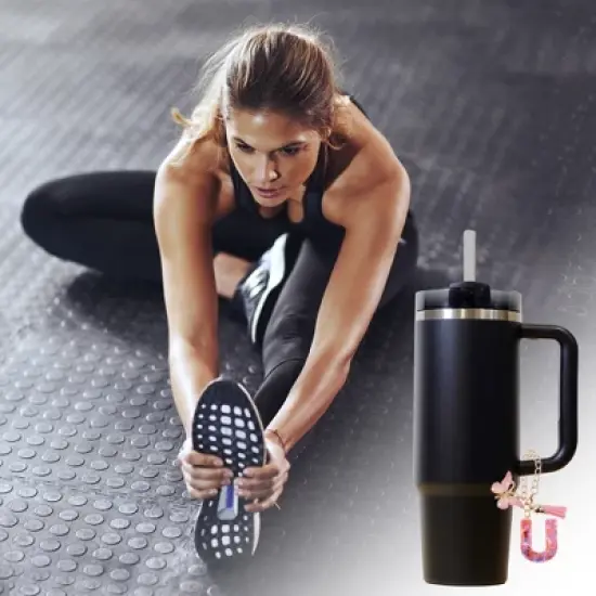 Unique Bargains Heart Sequin Letter U Butterfly Tassel Water Cup Pendant Pink 1 Pc image {3}