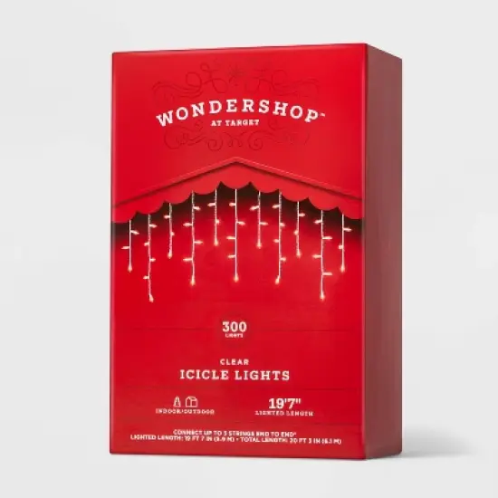 300ct Incandescent Mini Christmas Icicle Lights with White Wire - Wondershop&trade; image {3}