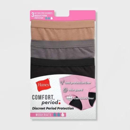 Hanes Women's 3pk Comfort Period Leakproof Moderate Briefs - Black/Gray image {1}