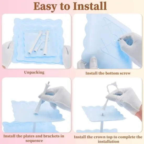 Unique Bargains 3 Tier Dessert Cupcake Stand Holder Square with Tiered Serving Tray for Donuts Fruits Blue White image {3}