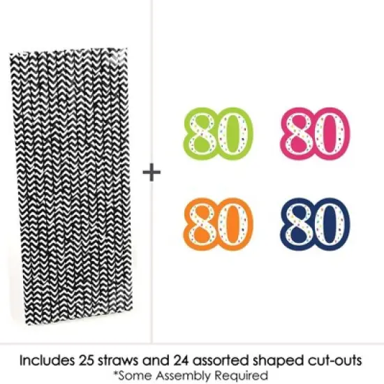 Big Dot of Happiness 80th Birthday - Cheerful Happy Birthday - Paper Straw Decor - Colorful Eightieth Birthday Striped Decorative Straws - Set of 24 image {2}
