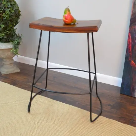 Set of 2 24" Portia Saddle Seat Counter Height Barstools Metal/Chestnut - Carolina Chair & Table image {2}