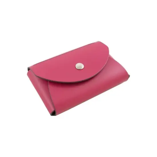 JAM Paper Italian Leather Business Card Holder Case with Round Flap Fuchsia Pink Sold Individually image {1}
