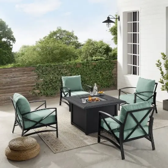 Kaplan 5pc Outdoor Conversation Set with Dante Fire Table & 4 Arm Chairs - Mist - Crosley image {3}