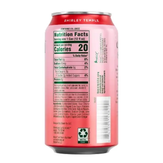 BLOOM NUTRITION Bloom Pop Prebiotic Soda Shirley Temple - 12 fl oz Can image {7}
