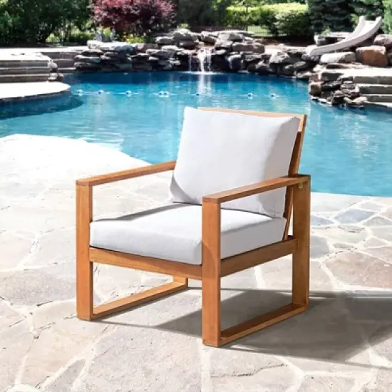 Weston Eucalyptus Wood Patio Chair with Cushions - Natural/Gray - Alaterre Furniture image {1}