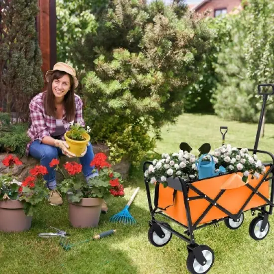 Minimeetall Strap Collapsible Foldable Wagon Cart with strapping system, Beach Wagon Utility Cart Utility Wagon Grocery Cart for orange image {4}