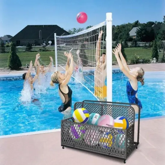 Outdoor PE Rattan Poolside Float Storage Box with Rolling Wheels, Durable Patio & Beach Organizer for Floaties, Gray image {2}
