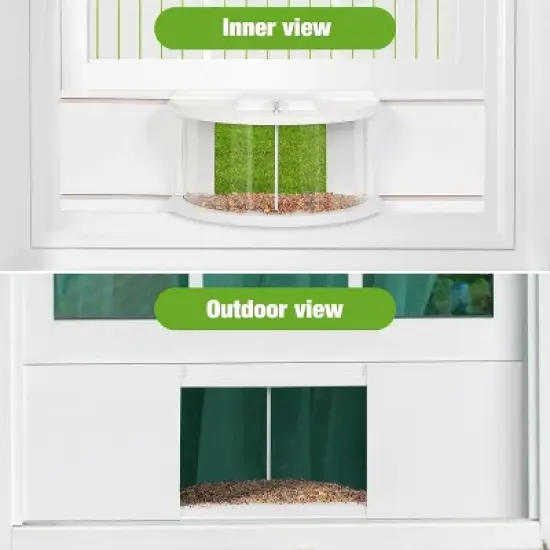 Snynuxx Window Bird Feeder Inside House with 180&deg; Clear View, Durable Wood and Safe Birder Feeder, White image {3}