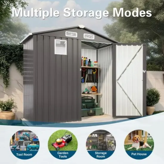 Metal Outdoor Storage Shed with Lockable Door and Window Waterproof Tool Shed with Roof for Garden Backyard Patio Bike Storage-The Pop Home image {4}