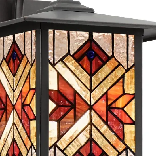 11.75" Stained Glass 1-Light Tiffany Style Bronze Outdoor Lantern Wall Sconce - River of Goods image {4}