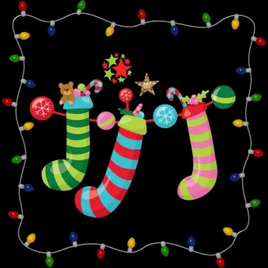 Junior's Design By Humans Christmas Stocking with Christmas Lights By realdealclipart T-Shirt image {1}