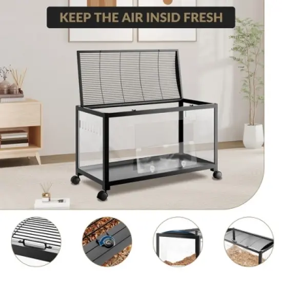 COZONY Metal Hamster Cage with Acrylic Sides, Chew-Proof Dual Doors, Stackable Small Animal Habitat with Wheels for Hamsters, Guinea Pigs & Gerbils image {5}