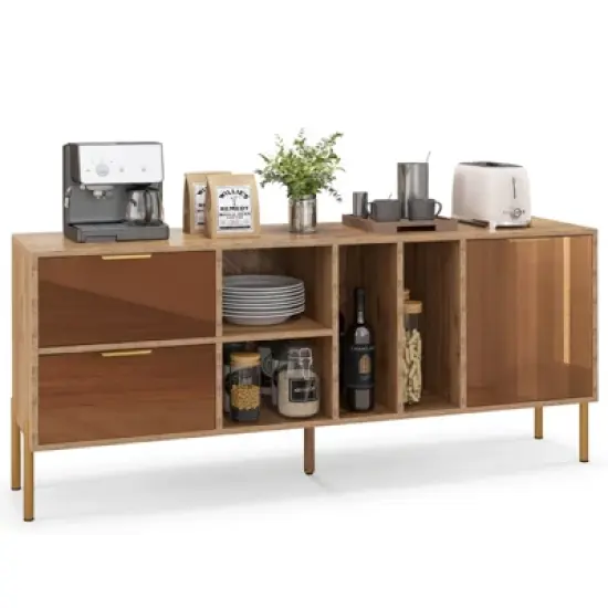 Costway Mirrored Buffet Cabinet Rustic Kitchen Sideboard Storage Cabinet with 2 Drawers image {10}