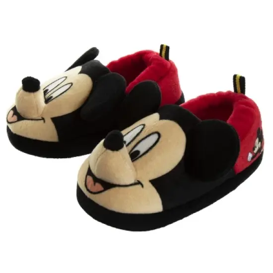 Disney Mickey Mouse Slippers - Kids Cozy Plush Fuzzy Lightweight Warm Comfort Soft House Shoes - Mickey 3D (size 5-12 Toddler - Little Kid) image {1}