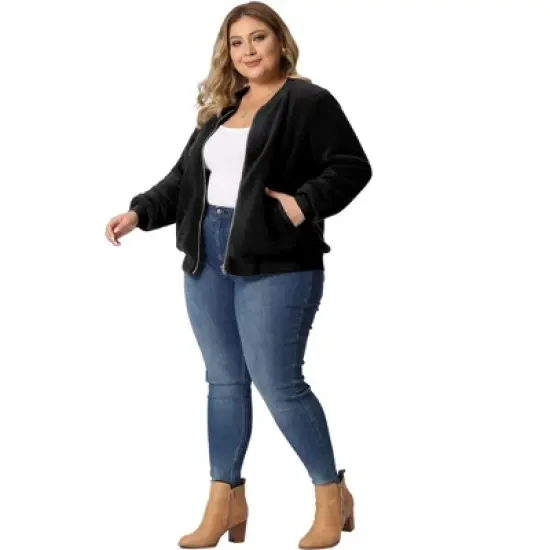 Agnes Orinda Women's Plus Size Shearling Fluffy Fuzzy Long Sleeve Zip Up Fleece Jackets image {2}