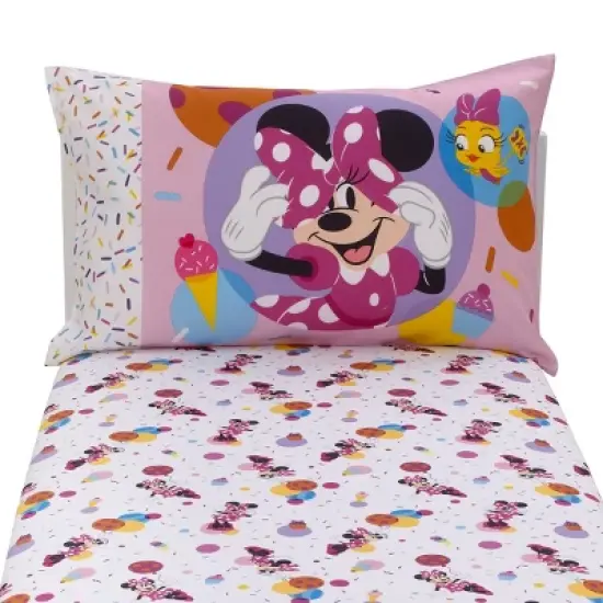 Disney Minnie Mouse Let's Party Pink, Lavender, and White 2 Piece Toddler Sheet Set - Fitted Bottom Sheet and Reversible Pillowcase image {5}