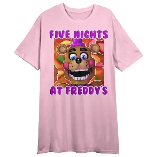 Five Nights At Freddy's Freddy Face On Colorful Background Crew Neck Short Sleeve Cradle Pink Women's Night Shirt image {2}