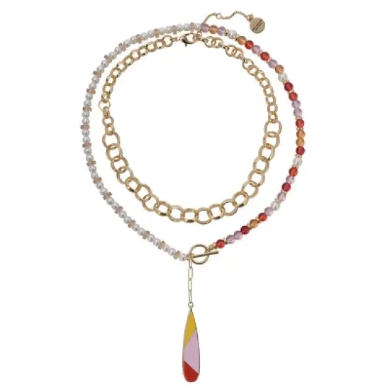 Isaac Mizrahi New York 2pc Gold Tone and Beaded Toggle Y Necklace image {1}