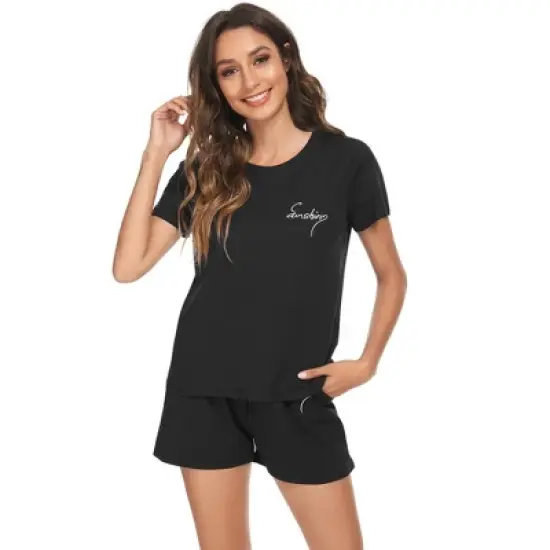 cheibear Womens Sleepwear Crew Neck Nightwear with Shorts Loungewear Pajama Set image {10}