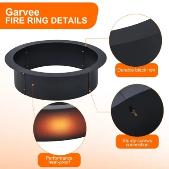 30 Inch Outdoor Fire Pit Ring, 2.5mm Heavy Duty Steel Round Fire Pit Insert, 36 In-Outer Wood Burning Fire Pit Kit, 10 Inch Height Campfire Ring image {7}