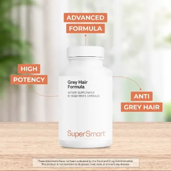 SuperSmart Grey Hair Formula - with Catalase, Copper, Biotin, Fo-Ti, Zinc, Saw Palmetto | Non-GMO & Gluten Free - 90 Vegetarian Capsules image {2}