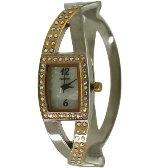 OLIVIA PRATT RHINESTONES AND PEARL TONE BANGLE WATCH image {6}