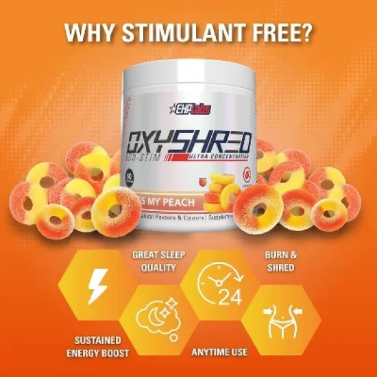 EHPlabs OxyShred Non Stimulant Pre Workout Powder & Fat Burner - Caffeine & Sugar Free Preworkout Energy Powder - Peach, 60 Servings image {3}
