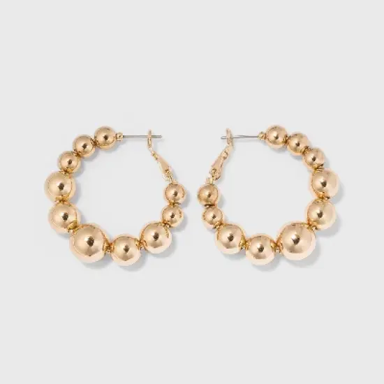 Ball Hoop Earrings - A New Day&trade; Gold: Nickel-Free Metal, Post Closure, 1.4" Length image {6}