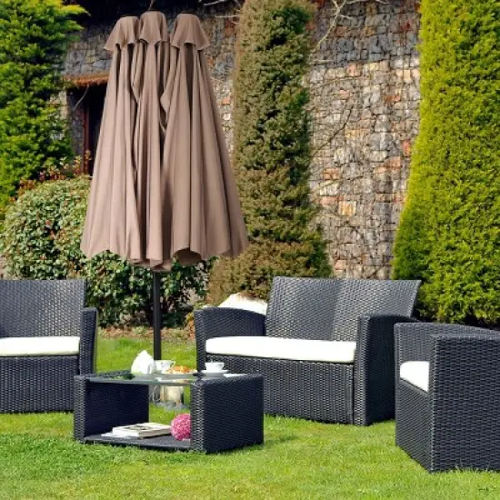 Tangkula 15'Patio Umbrella Double-Sided Outdoor Shade Offset Tan image {1}