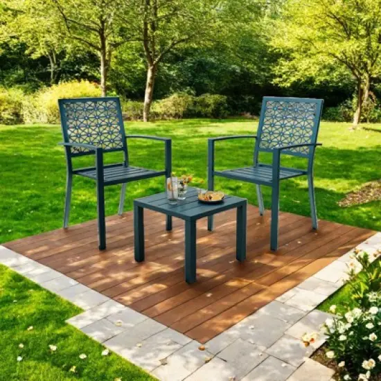 3-Piece Stackable Bistro Set, Modern Metal Patio Furniture with Square Table & Chairs for Indoor & Outdoor, Ideal for Backyard, Balcony and Poolside image {6}