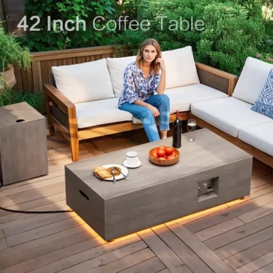 Evita Outdoor Fire Pit Table, 50,000 BTU with LED Light, Propane Tank, Windshield, Glass Stone and Rain Cover - 42.2*20.1*12.4 Inch image {6}