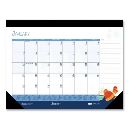 Recycled Desk Pad Calendar, Illustrated Seasons Artwork, 22 x 17, Black Binding/Corners,12-Month (Jan to Dec): 2026 image {1}